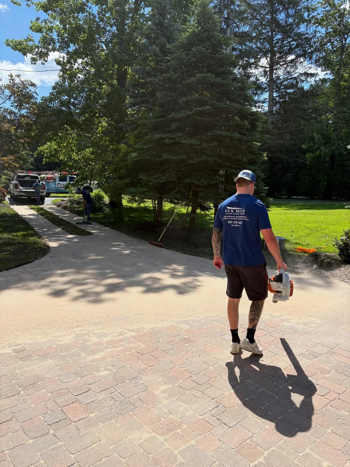 Restored paver walkway at the same East Shore, Cayuga Lake job, cleaned, re-sanded, and sealed